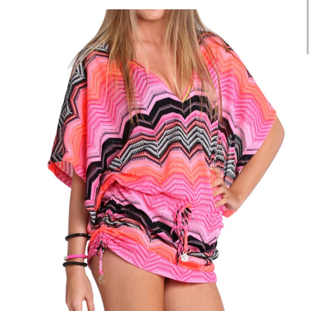 Luli Fama Pink and Black Chevron Swim Coverup